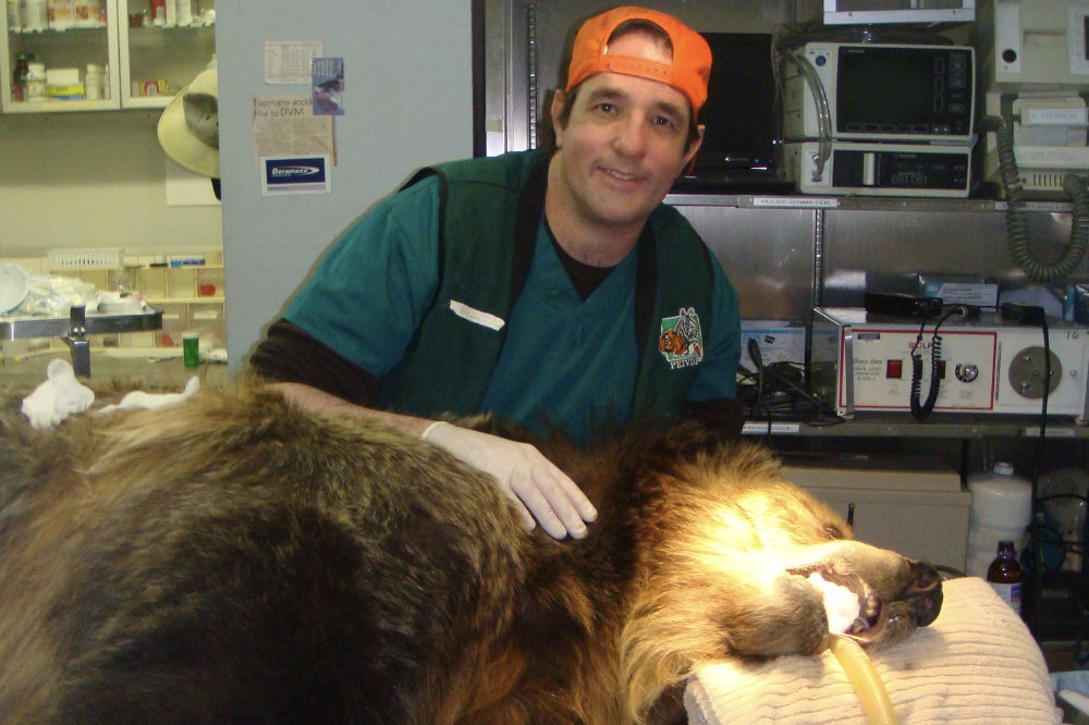 Dr. Hewitt with a grizzly bear
